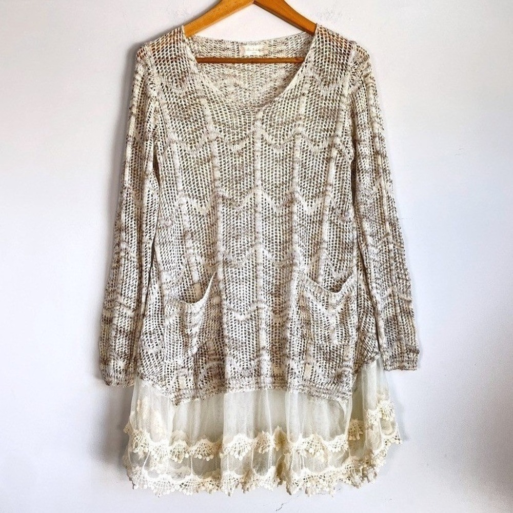Altard State Crochet Lace Sweater Dress Medium Forest Fairy‎ Boho Ethereal Sheer